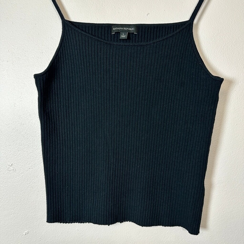 BANANA REPUBLIC Black Ribbed Knit Spaghetti Strap Cami Tank Top Large